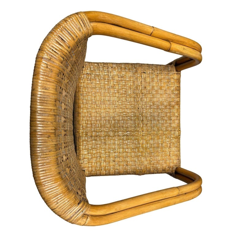 Restored Modern 2-Strand Rattan Armchair Dining Chair w/ Wicker Seat, Set of 4 - 7