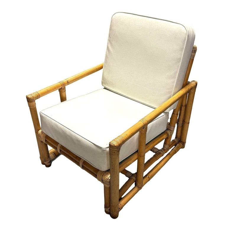 Restored James Mont Inspired Rattan Lounge Chairs w/ Modernist Arms - 4