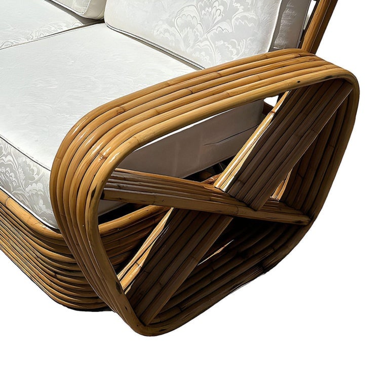 Restored Frankl Style Rattan Six-Strand Square Pretzel 3-Seater Sectional Sofa - 6