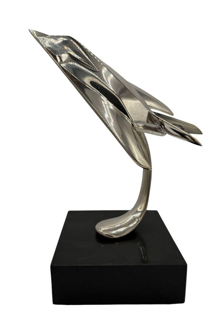 1980s Modernist Lockheed F-117 Nighthawk Chrome Sculpture w/ Black Granite Base - 2
