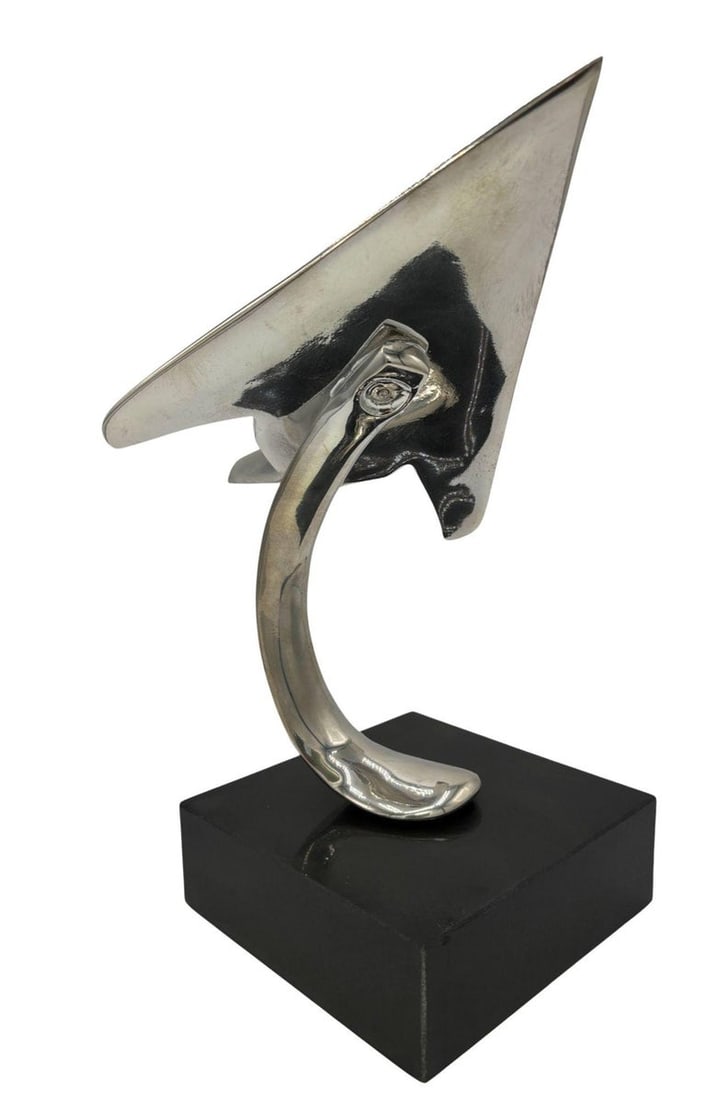 1980s Modernist Lockheed F-117 Nighthawk Chrome Sculpture w/ Black Granite Base - 3