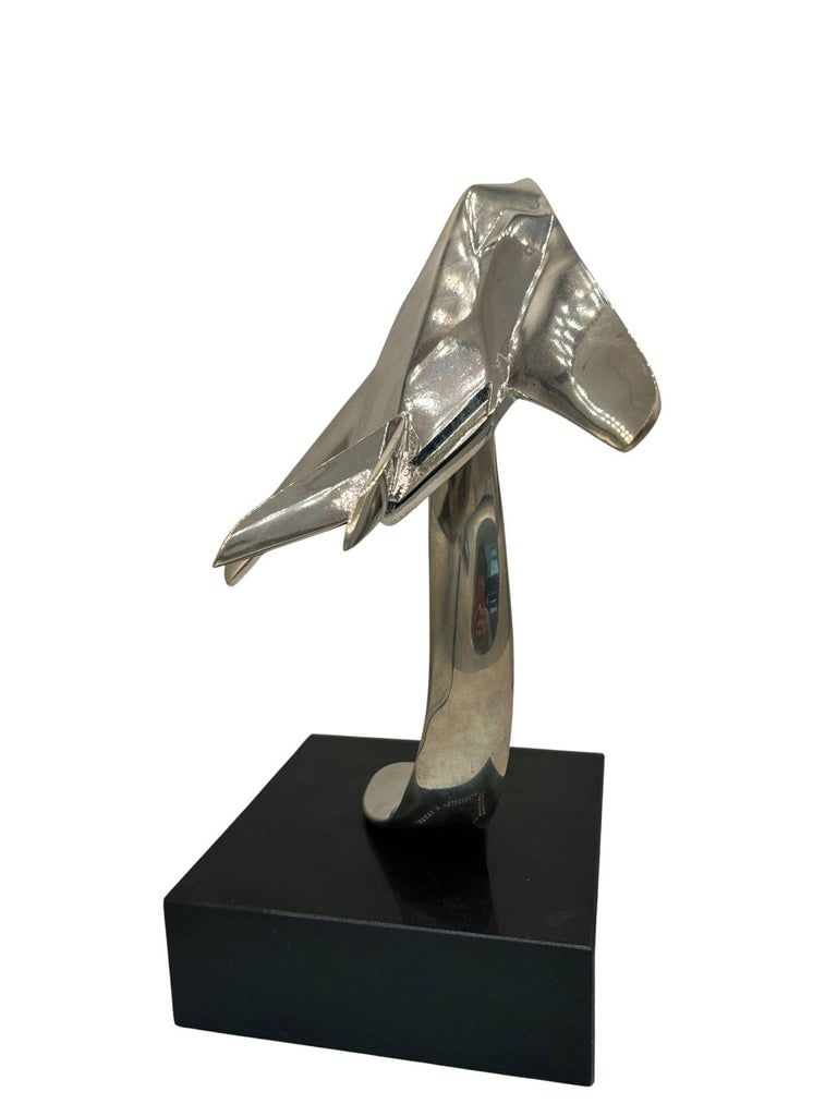 1980s Modernist Lockheed F-117 Nighthawk Chrome Sculpture w/ Black Granite Base - 5