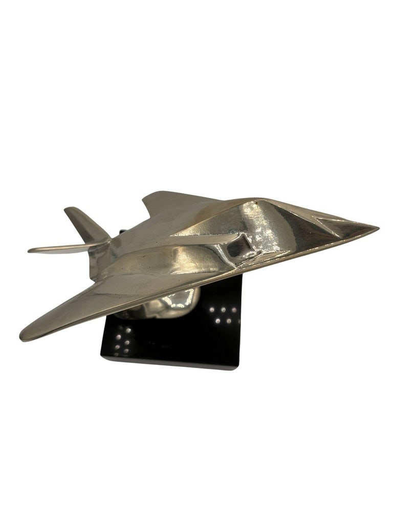 1980s Modernist Lockheed F-117 Nighthawk Chrome Sculpture w/ Black Granite Base - 6