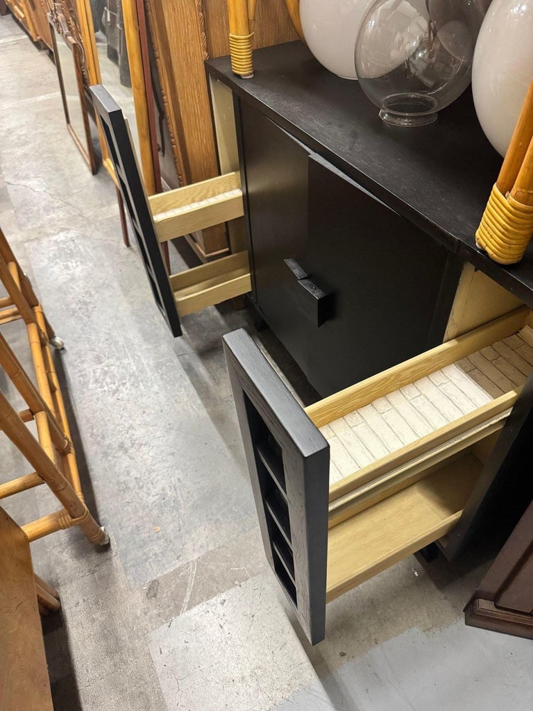 Mid Century James Mont Styled Black Lacquered & Glass Bar Cabinet & TV Stand - 12