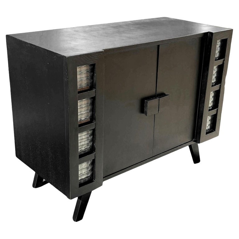 Mid Century James Mont Styled Black Lacquered & Glass Bar Cabinet & TV Stand (1 of 12)