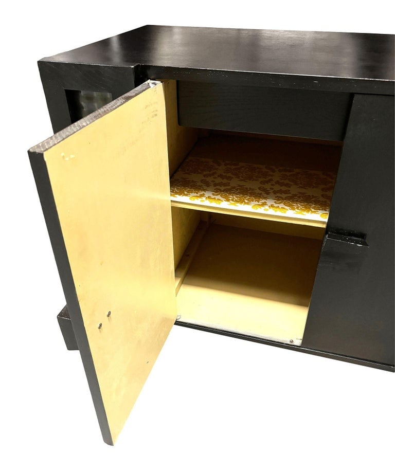 Mid Century James Mont Styled Black Lacquered & Glass Bar Cabinet & TV Stand - 4