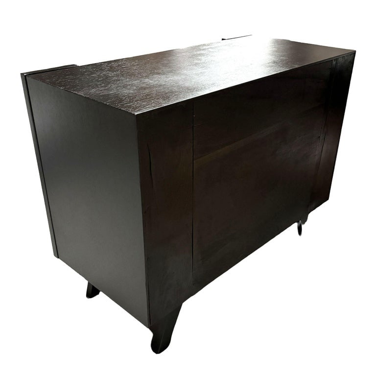 Mid Century James Mont Styled Black Lacquered & Glass Bar Cabinet & TV Stand - 5