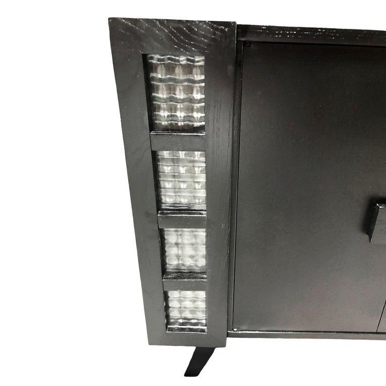 Mid Century James Mont Styled Black Lacquered & Glass Bar Cabinet & TV Stand - 6
