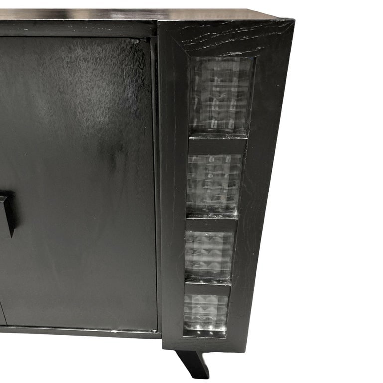 Mid Century James Mont Styled Black Lacquered & Glass Bar Cabinet & TV Stand - 7
