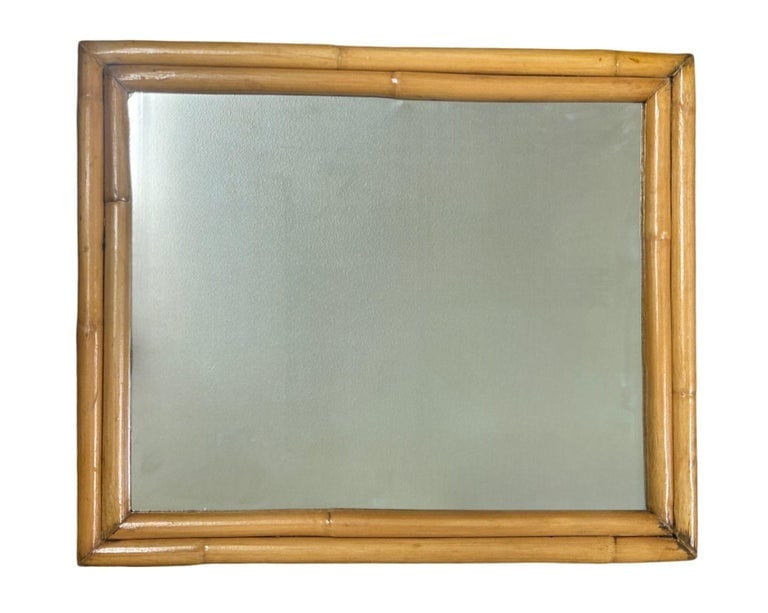 1950's Restored Two-Strand Rectangle Rattan Wall Mirror - 2