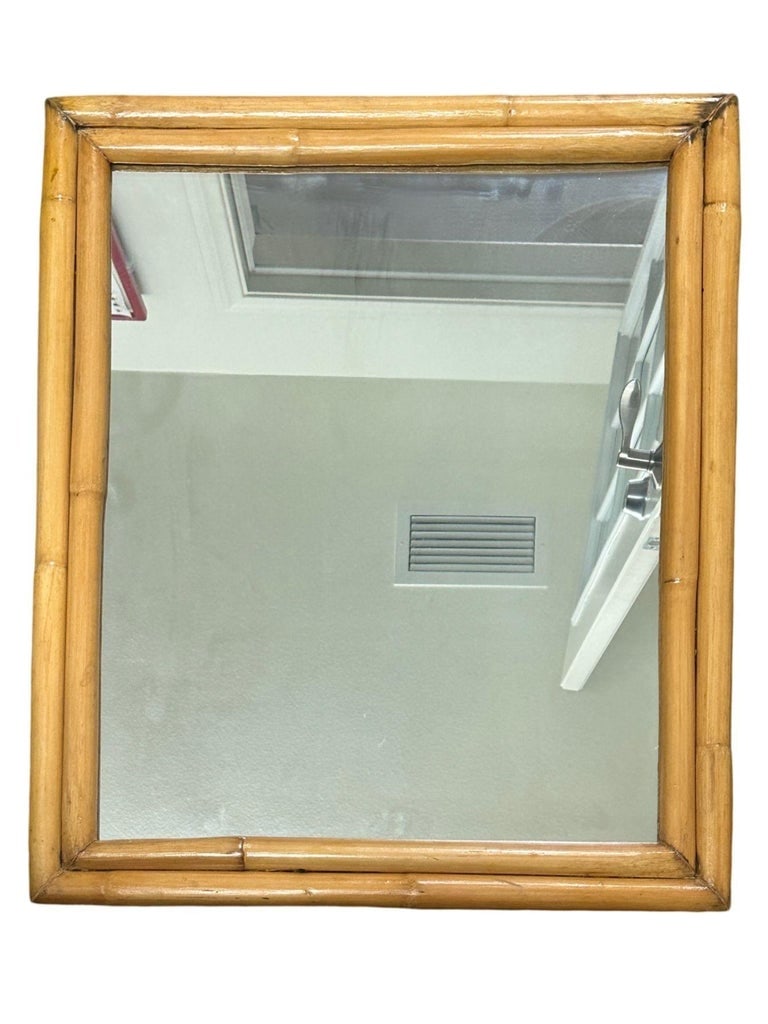 1950's Restored Two-Strand Rectangle Rattan Wall Mirror - 3