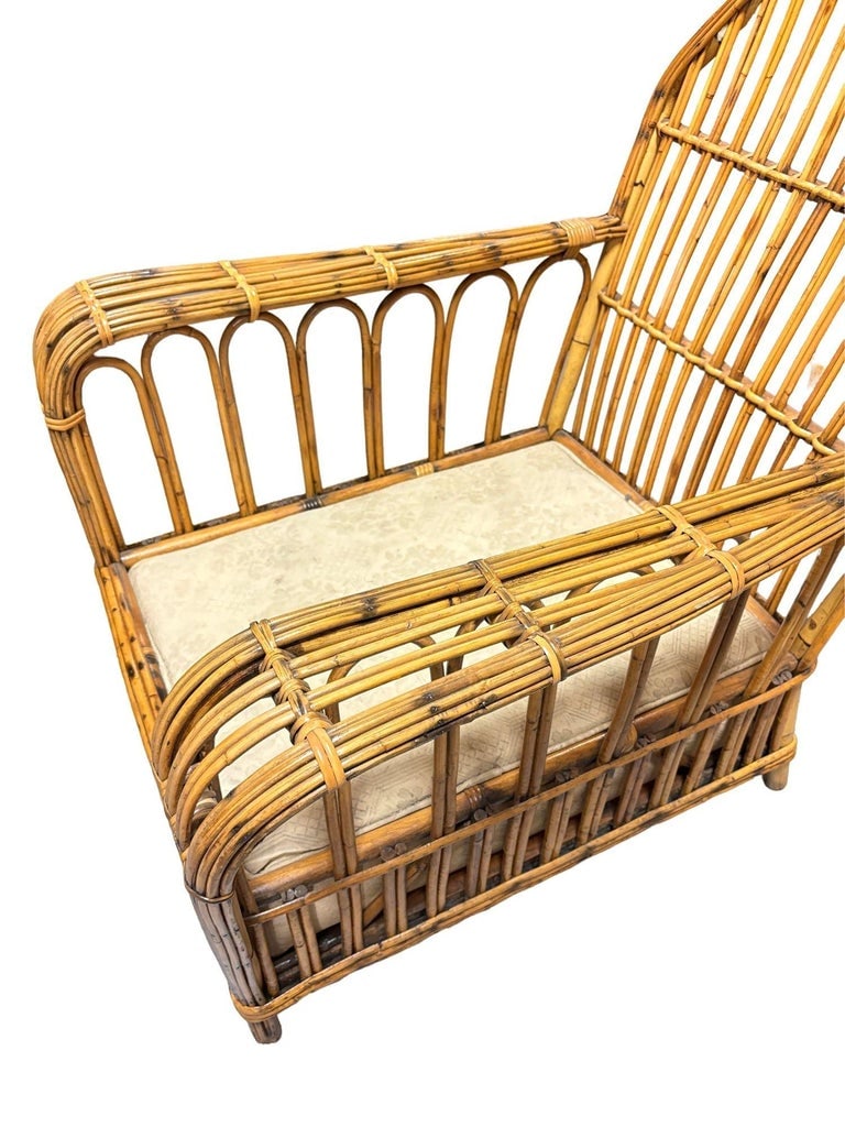 Restored Vintage Art Deco "President's" High Stand Stick Rattan Lounge Chair - 5