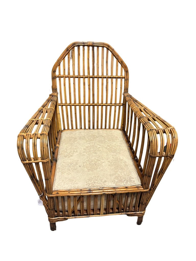 Restored Vintage Art Deco "President's" High Stand Stick Rattan Lounge Chair - 7