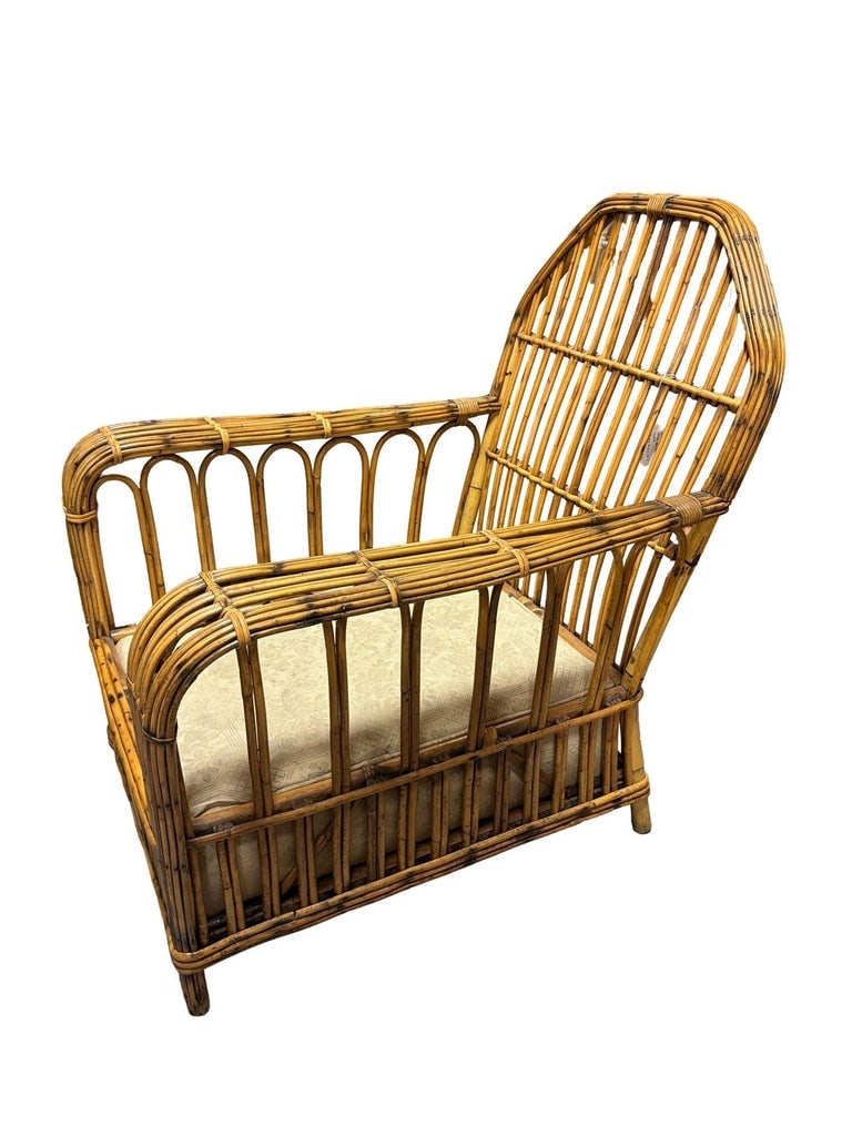 Restored Vintage Art Deco "President's" High Stand Stick Rattan Lounge Chair - 9