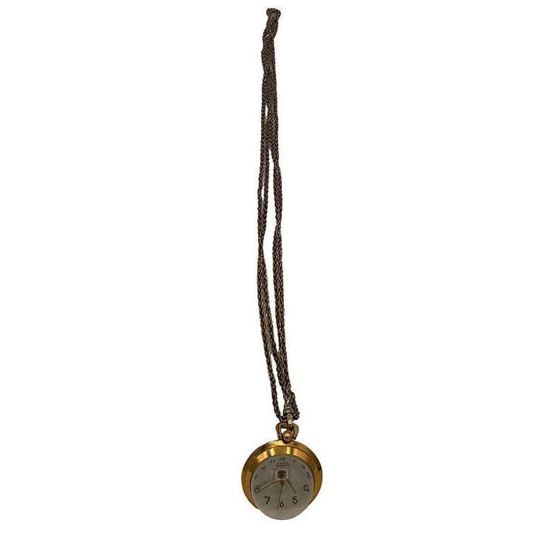 French Gold Bubble Pendant Watch w/ Skeleton View by Avril w/ 14K Gold Chain - 2