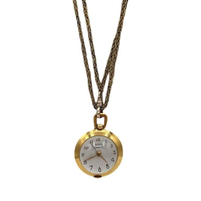 French Gold Bubble Pendant Watch w/ Skeleton View by Avril w/ 14K Gold Chain - 3
