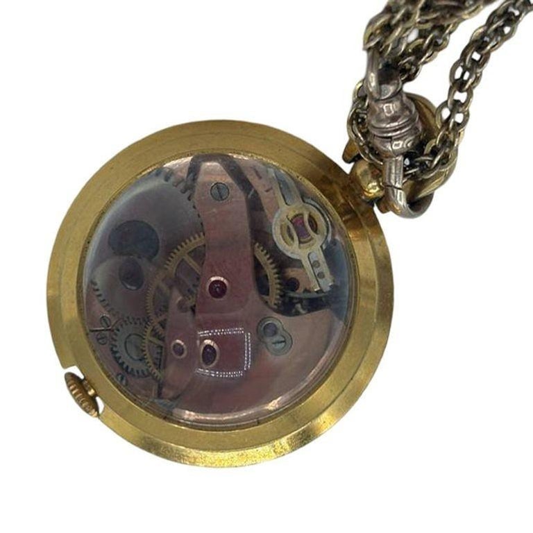French Gold Bubble Pendant Watch w/ Skeleton View by Avril w/ 14K Gold Chain - 5