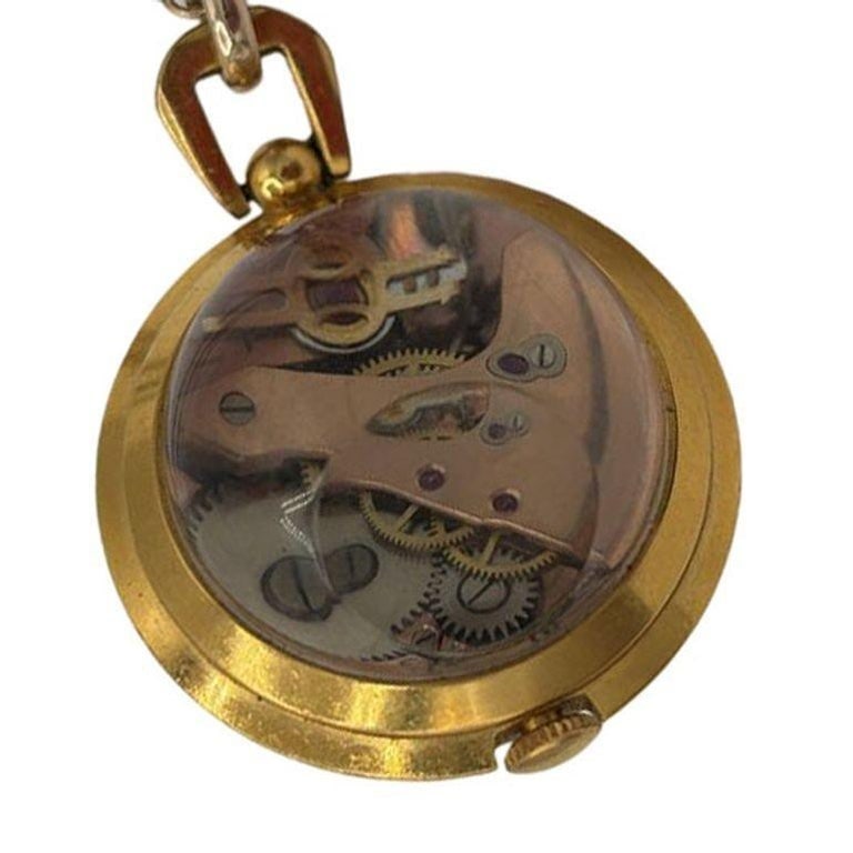 French Gold Bubble Pendant Watch w/ Skeleton View by Avril w/ 14K Gold Chain - 6