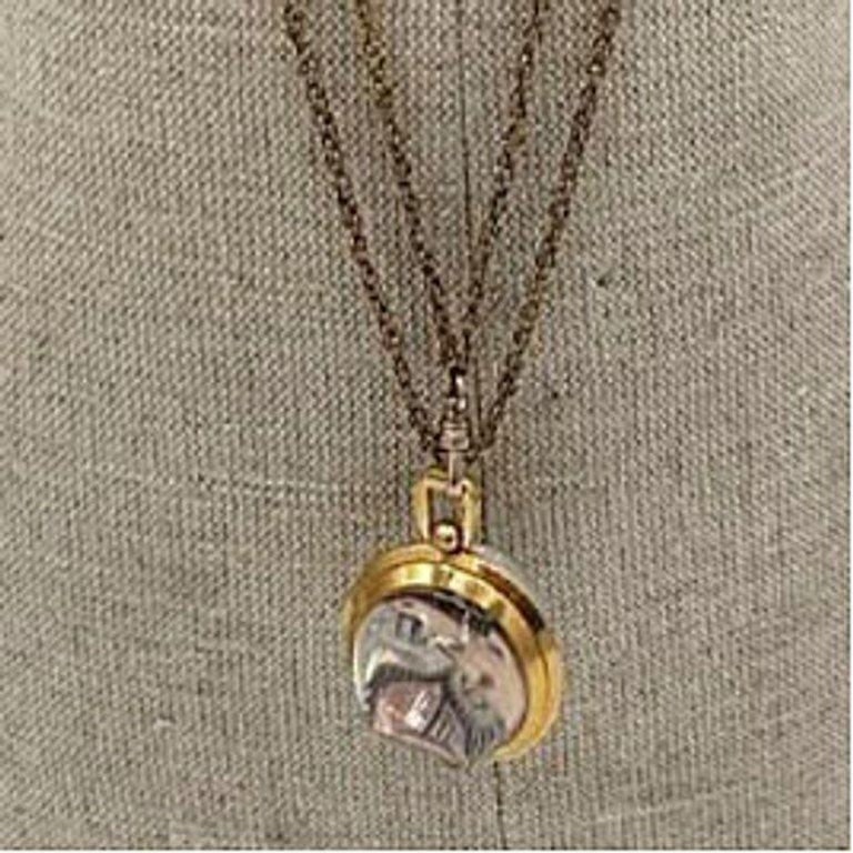 French Gold Bubble Pendant Watch w/ Skeleton View by Avril w/ 14K Gold Chain - 7