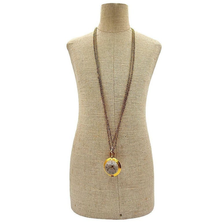 French Gold Bubble Pendant Watch w/ Skeleton View by Avril w/ 14K Gold Chain - 8