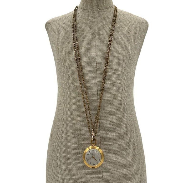 French Gold Bubble Pendant Watch w/ Skeleton View by Avril w/ 14K Gold Chain - 9