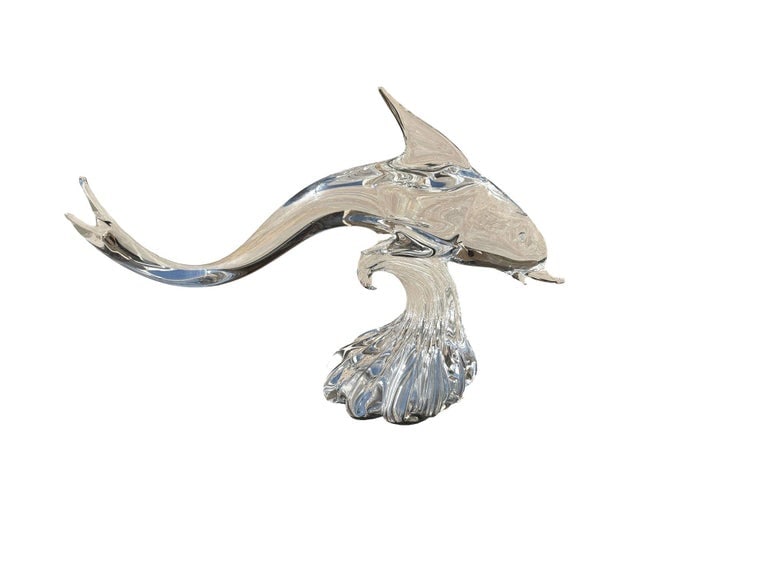 Large Hand-Blown Murano Crystal Leaded Glass Dolphin Sculpture Archimede Seguso - 2