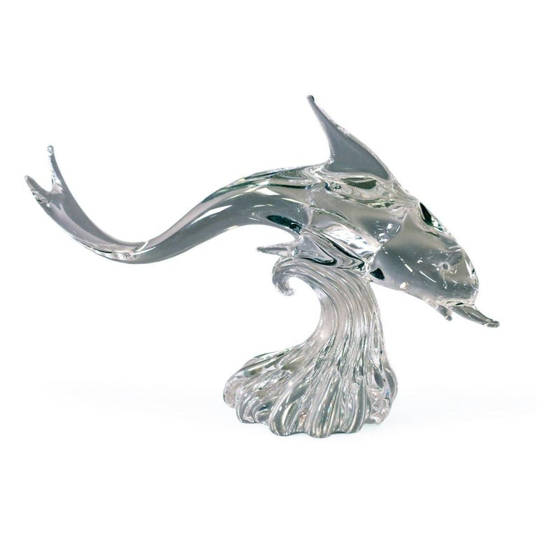 Large Hand-Blown Murano Crystal Leaded Glass Dolphin Sculpture Archimede Seguso - 3