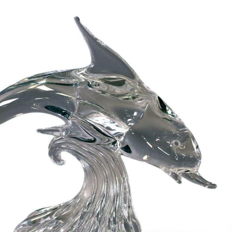Large Hand-Blown Murano Crystal Leaded Glass Dolphin Sculpture Archimede Seguso - 5