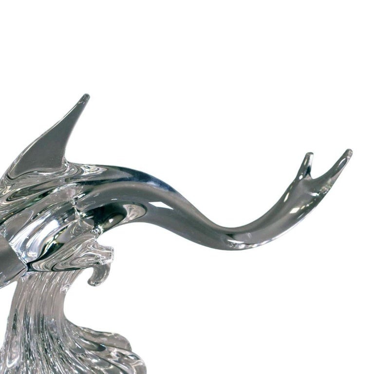 Large Hand-Blown Murano Crystal Leaded Glass Dolphin Sculpture Archimede Seguso - 6