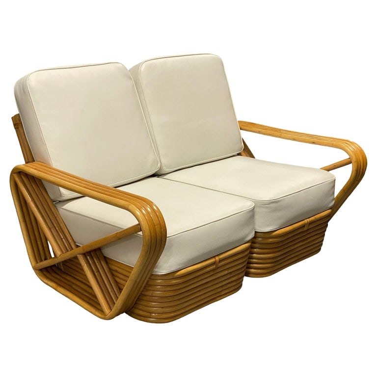 Restored Frankl Style Four-Strand Square Pretzel Rattan Sectional Settee (1 of 9)