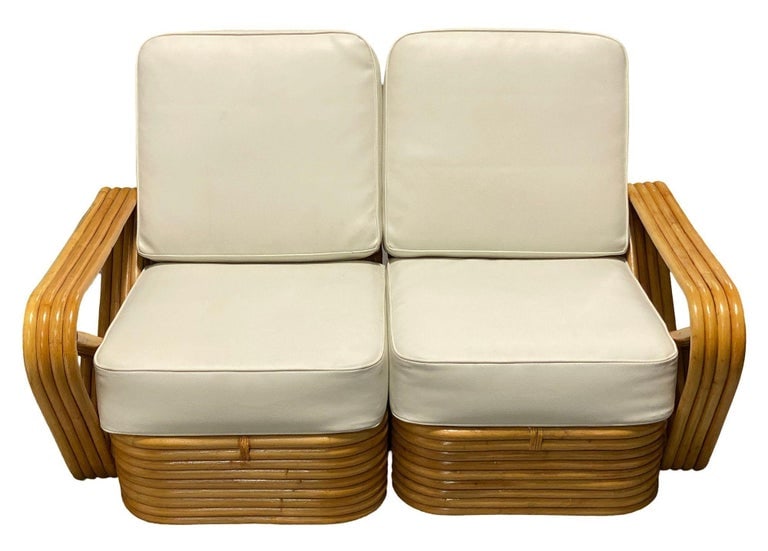 Restored Frankl Style Four-Strand Square Pretzel Rattan Sectional Settee - 2