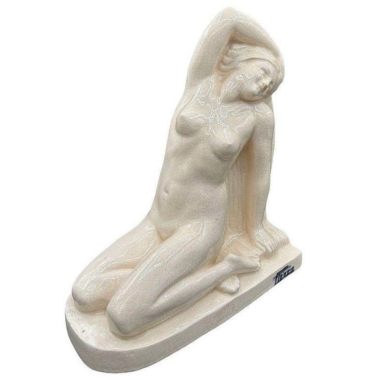 French Art Deco Nude Female Ceramic Sculpture signed by F. Trinque - 3