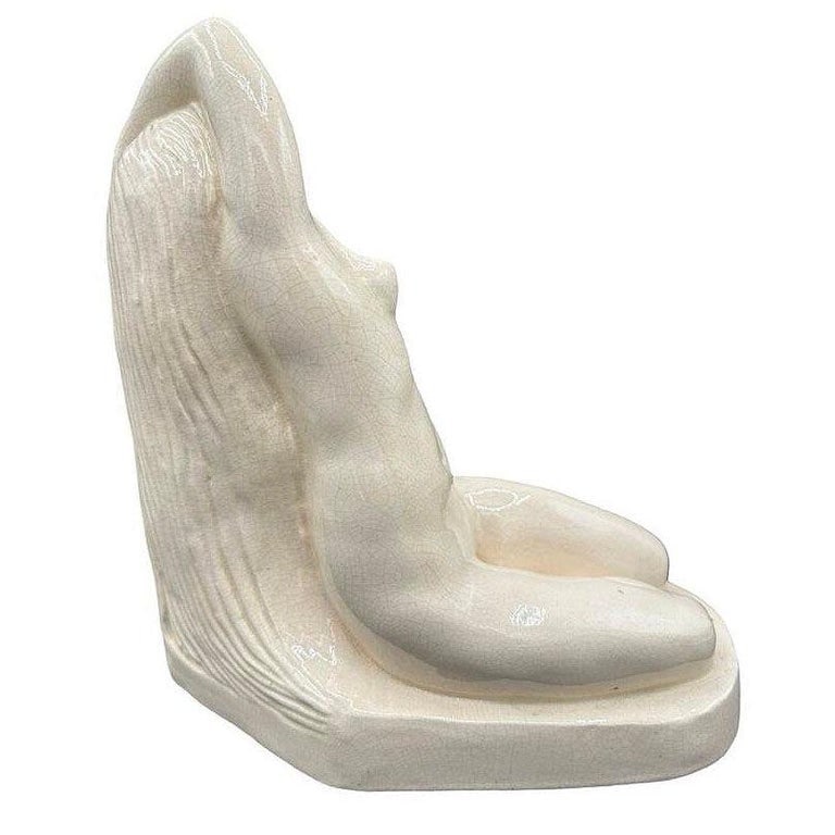 French Art Deco Nude Female Ceramic Sculpture signed by F. Trinque - 4
