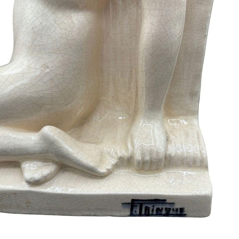 French Art Deco Nude Female Ceramic Sculpture signed by F. Trinque - 9
