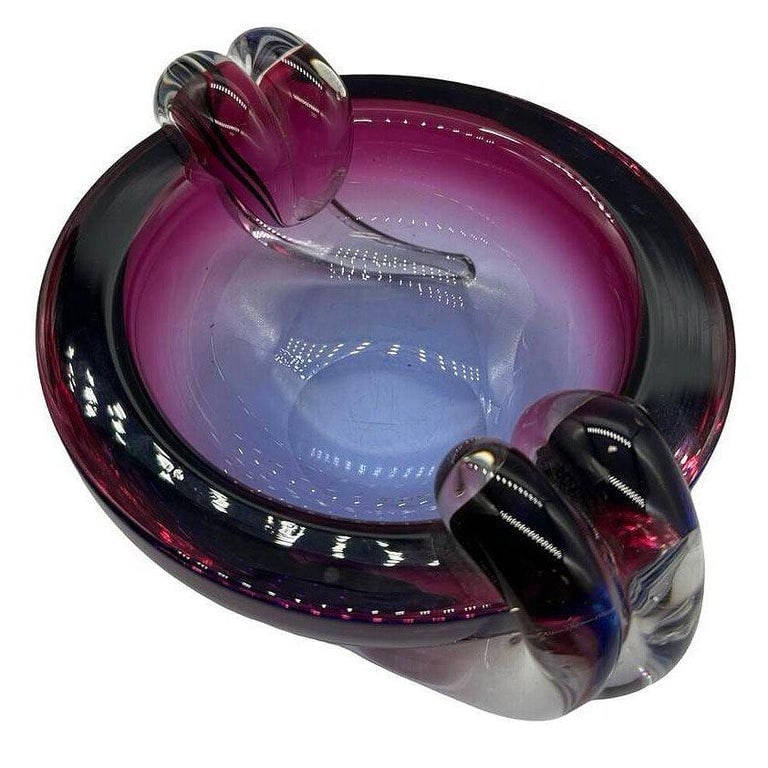 Hand Blown Amethyst Tone Murano Weighted Cased Art Glass Ashtray by Seguso - 2
