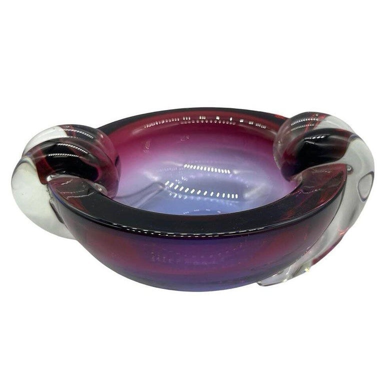 Hand Blown Amethyst Tone Murano Weighted Cased Art Glass Ashtray by Seguso - 3