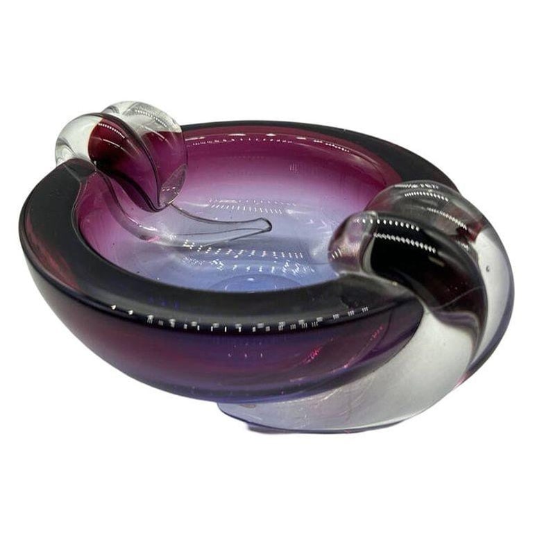 Hand Blown Amethyst Tone Murano Weighted Cased Art Glass Ashtray by Seguso - 4