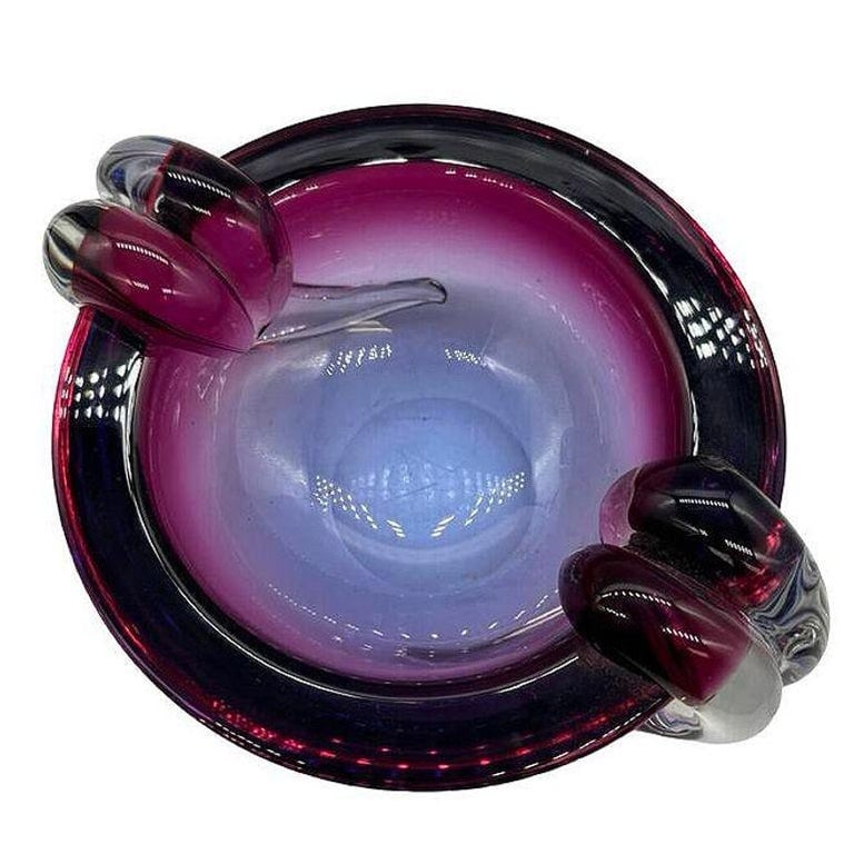 Hand Blown Amethyst Tone Murano Weighted Cased Art Glass Ashtray by Seguso - 5