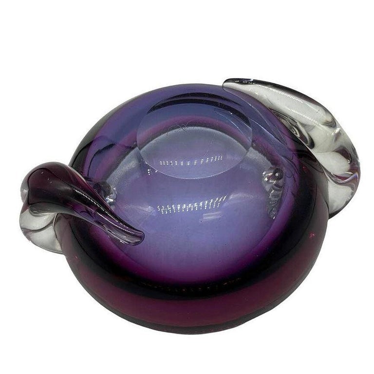 Hand Blown Amethyst Tone Murano Weighted Cased Art Glass Ashtray by Seguso - 8