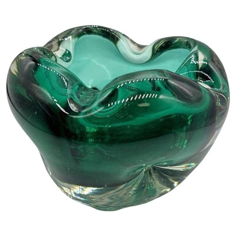 Hand Blown Emerald Green Murano Weighted Cased Art Glass Ashtray (1 of 8)
