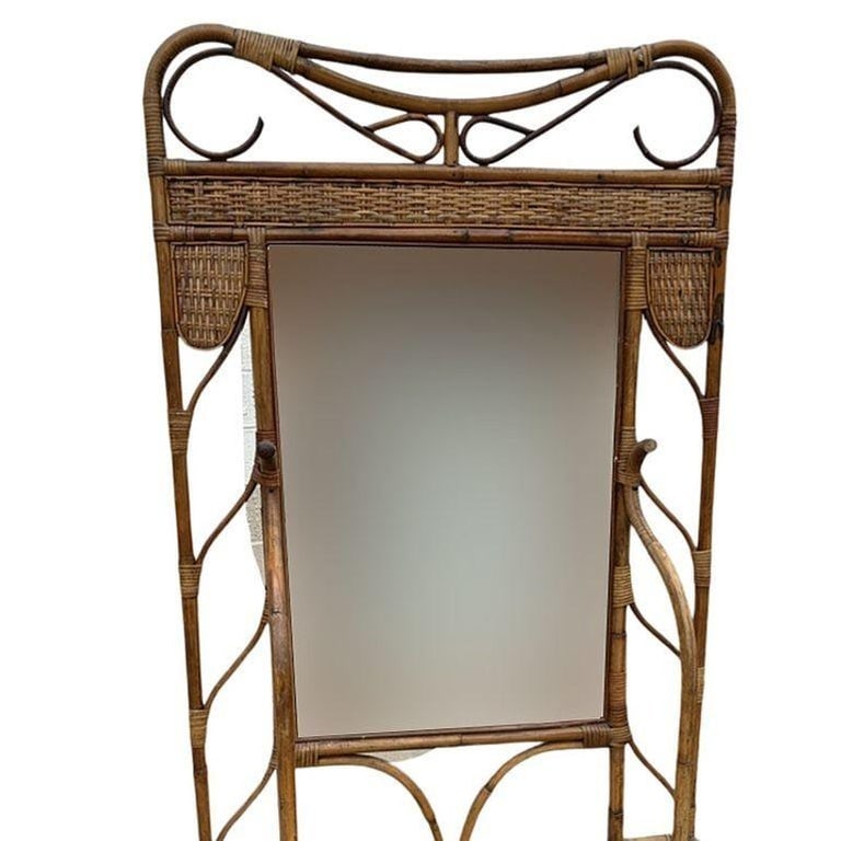 Restored Aesthetic Movement Bamboo& Grassmat Hall Tree W Mirror & Umbrella Stand - 6