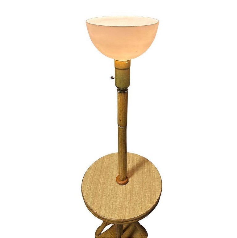 Restored Rattan & Mahogany Hourglass Side Table Torchiere Floor Lamp - 4