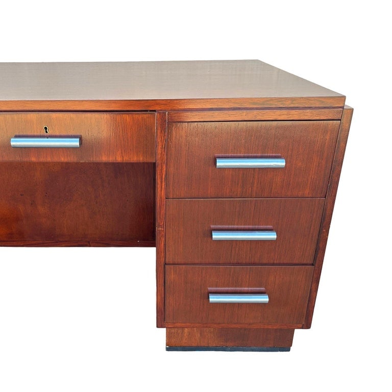1930s Restored French Art Deco Mahogany and Chrome Executive Desk w/ Bookshelves - 10