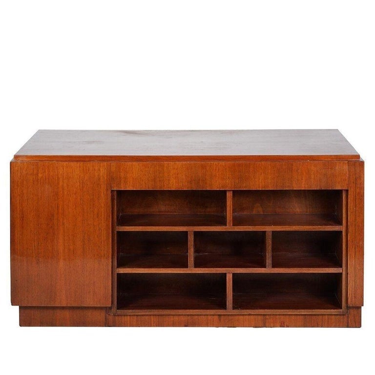 1930s Restored French Art Deco Mahogany and Chrome Executive Desk w/ Bookshelves - 4