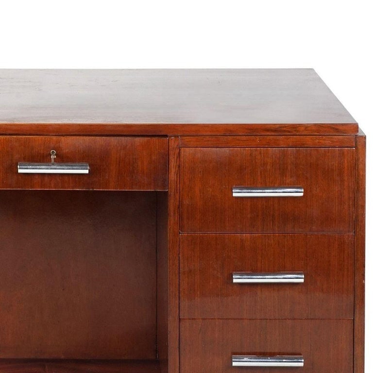 1930s Restored French Art Deco Mahogany and Chrome Executive Desk w/ Bookshelves - 6