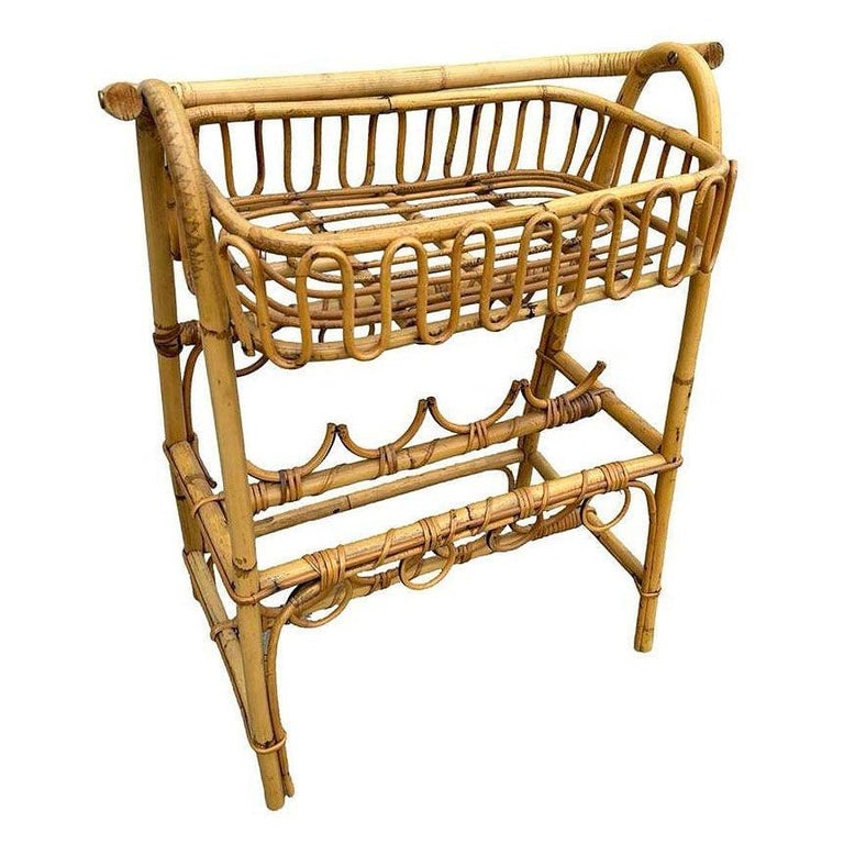 Albini Style Rattan Service Side Table & Bottle Holder w/ Handle - 2