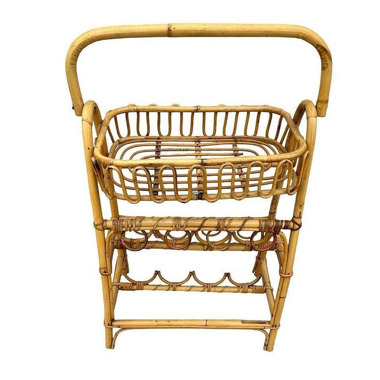Albini Style Rattan Service Side Table & Bottle Holder w/ Handle - 4