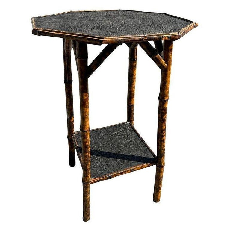 Restored Aesthetic Movement Tiger Bamboo Octagon Side Table w/ Embossed Top - 2
