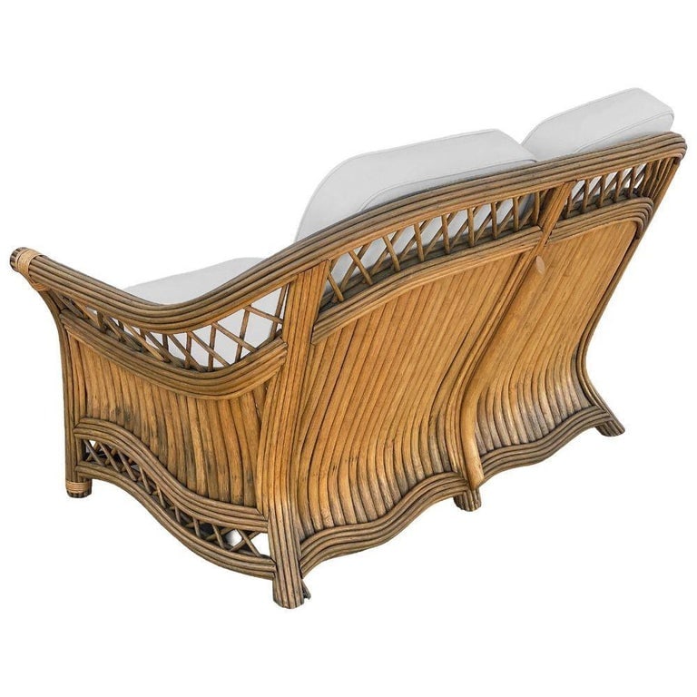 Art Deco "President" Stick Reed Rattan Fan Back Settee and Sofa Set - 10