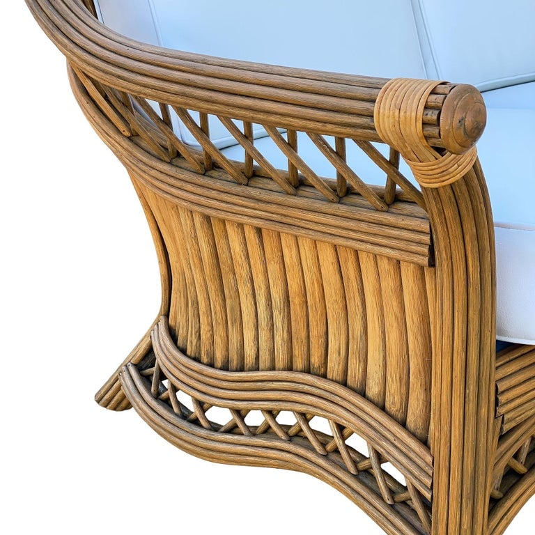 Art Deco "President" Stick Reed Rattan Fan Back Settee and Sofa Set - 11